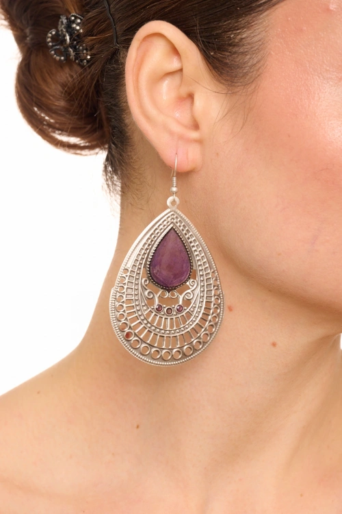 Kiraz Purple Enameled Silver Plated Earring