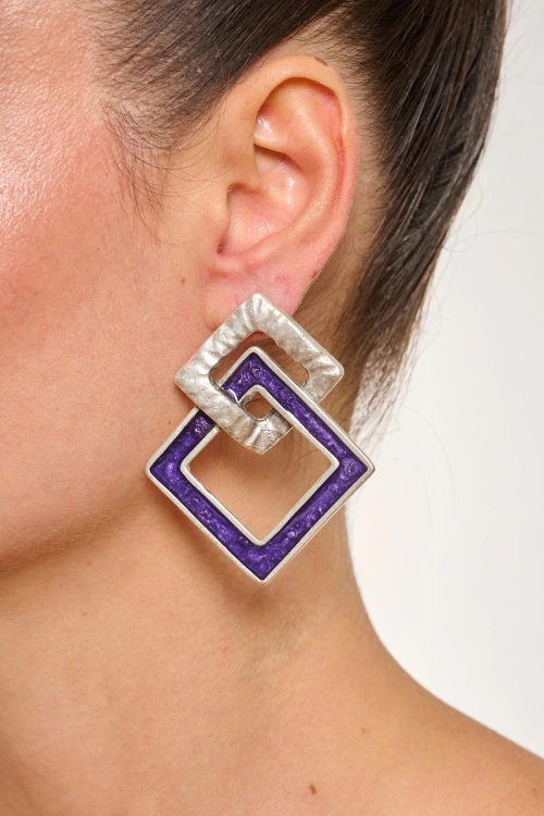 Kiraz Purple Enameled Silver Plated Earring