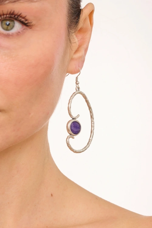 Kiraz Purple Enameled Silver Plated Earring