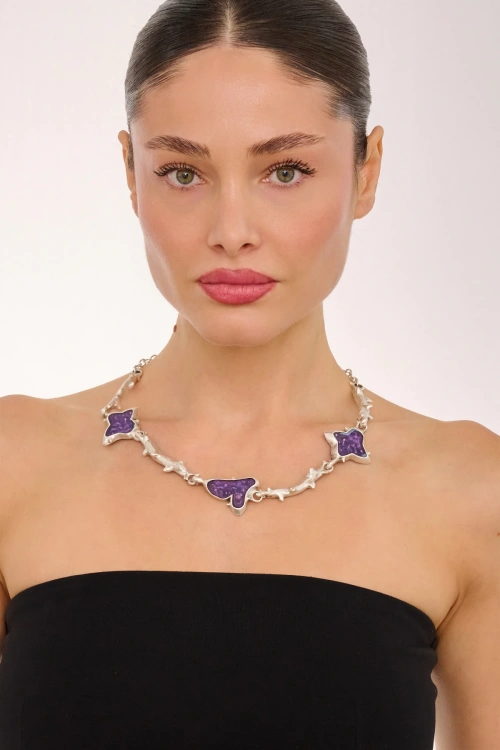 Kiraz Purple Enameled Silver Plated Necklace