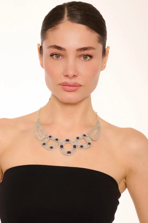 Kiraz Purple Enameled Silver Plated Necklace