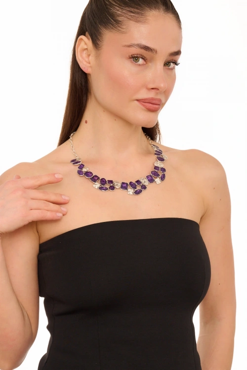 Kiraz Purple Enameled Silver Plated Necklace
