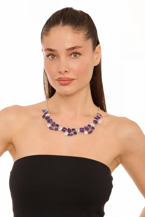 Kiraz Purple Enameled Silver Plated Necklace