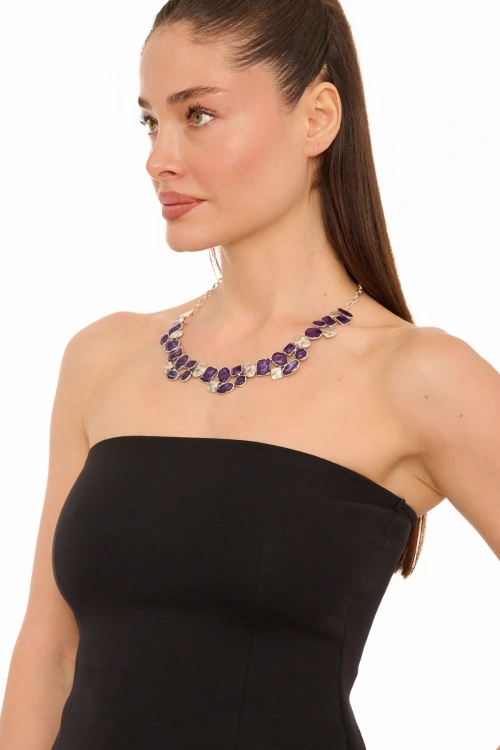 Kiraz Purple Enameled Silver Plated Necklace