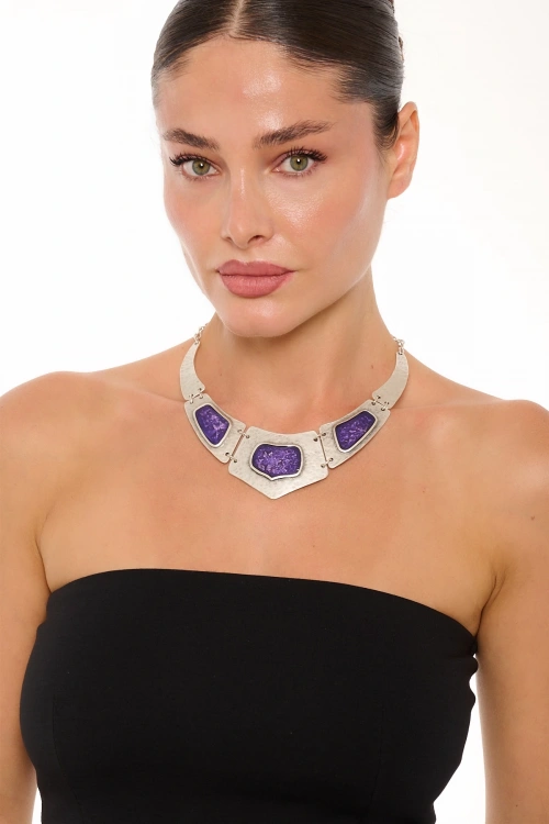 Kiraz Purple Enameled Silver Plated Necklace