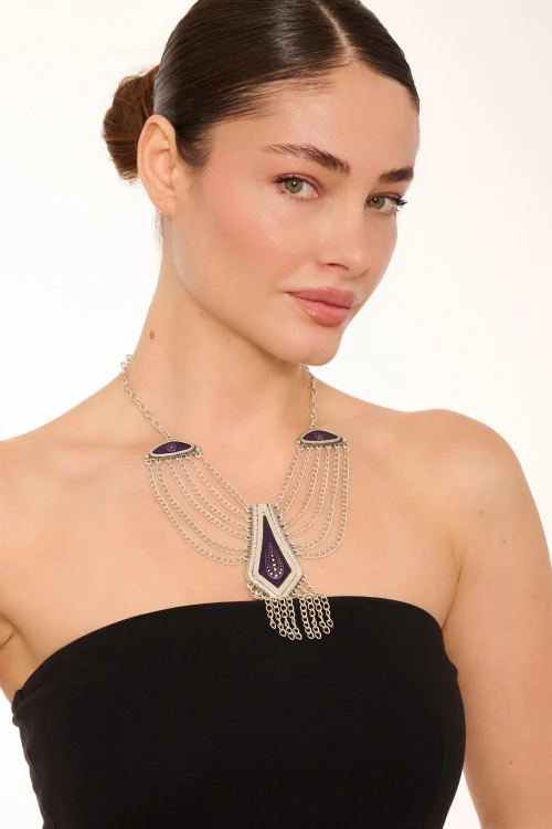 Kiraz Purple Enameled Silver Plated Necklace