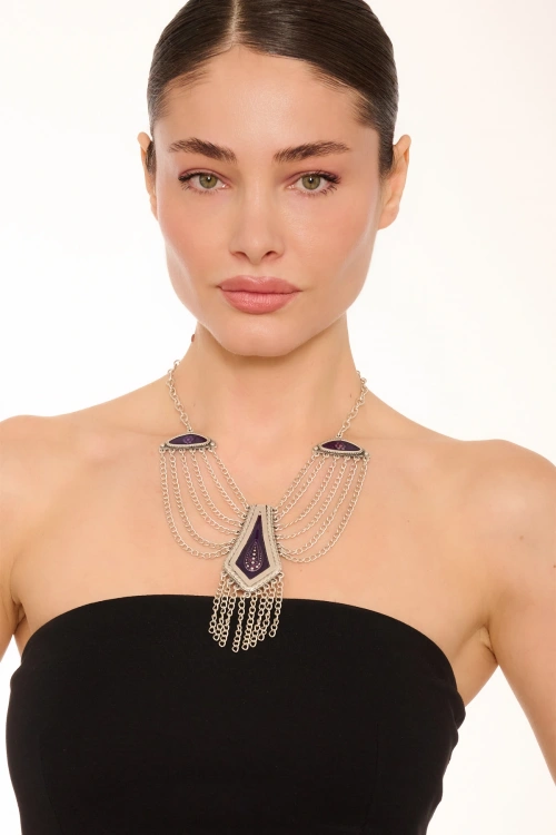 Kiraz Purple Enameled Silver Plated Necklace