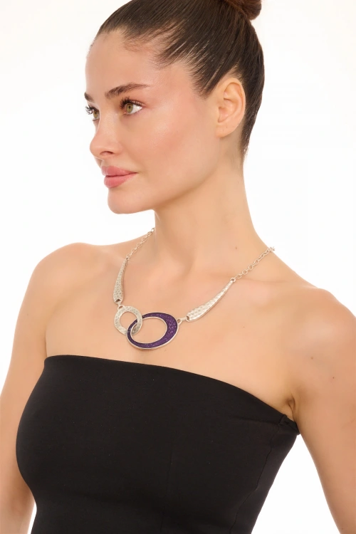 Kiraz Purple Enameled Silver Plated Necklace
