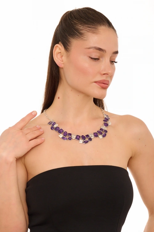 Kiraz Purple Enameled Silver Plated Necklace