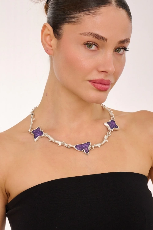 Kiraz Purple Enameled Silver Plated Necklace