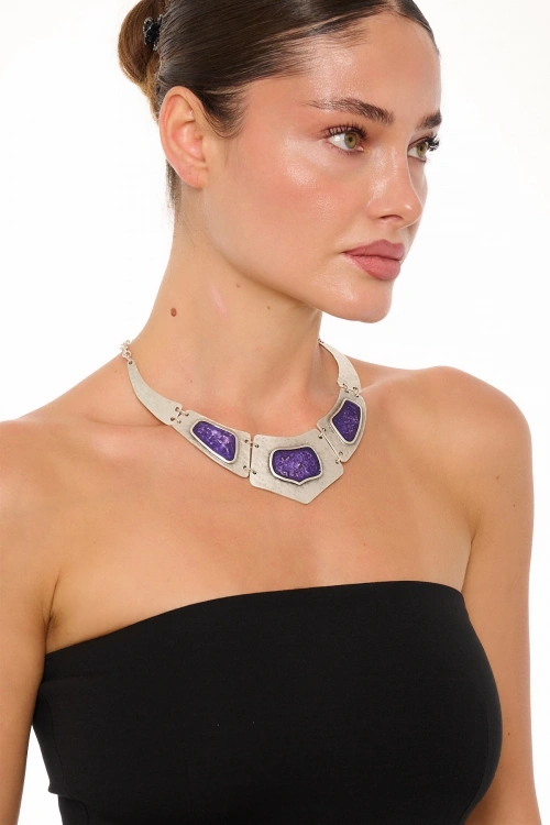 Kiraz Purple Enameled Silver Plated Necklace