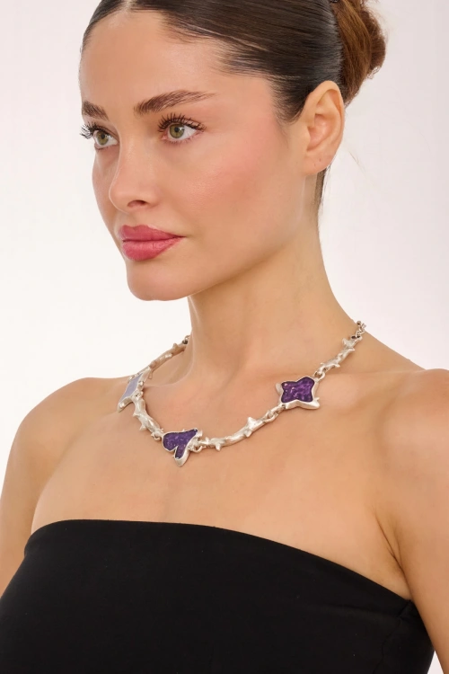 Kiraz Purple Enameled Silver Plated Necklace