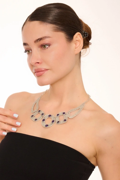 Kiraz Purple Enameled Silver Plated Necklace