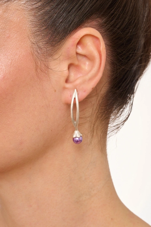 Kiraz Purple Pearl Stoned Silver Plated Earring