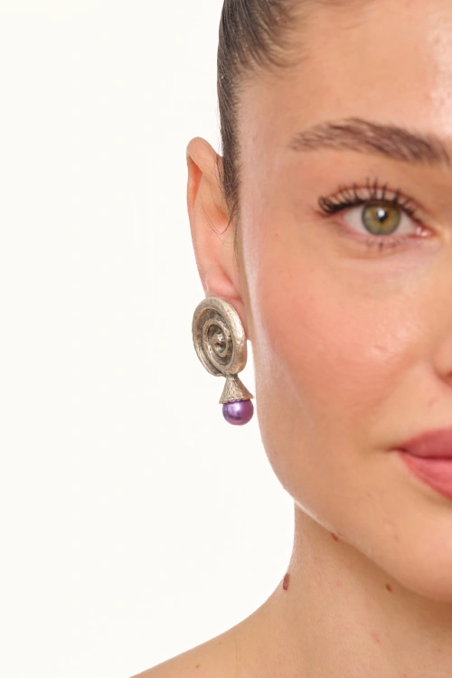 Kiraz Purple Pearl Stoned Silver Plated Earring