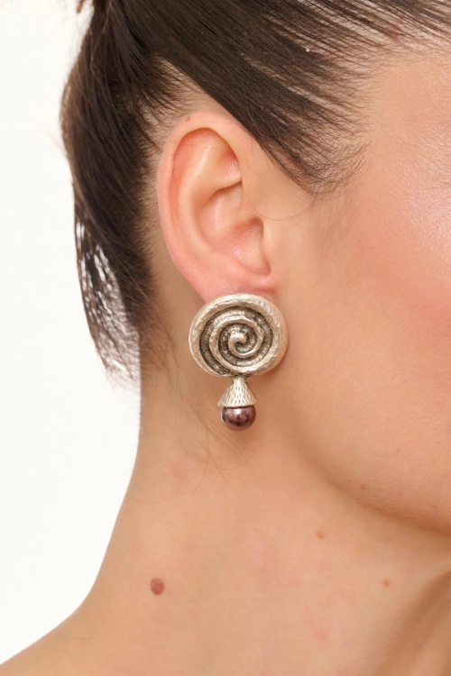 Kiraz Plum Pearl Stoned Silver Plated Earring