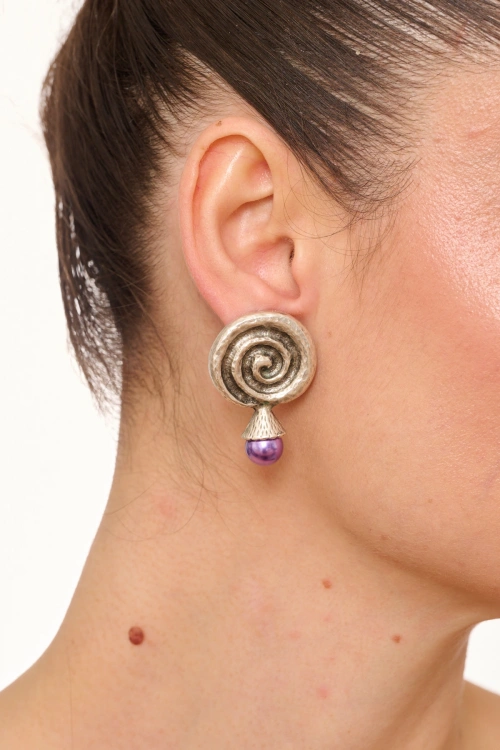 Kiraz Purple Pearl Stoned Silver Plated Earring