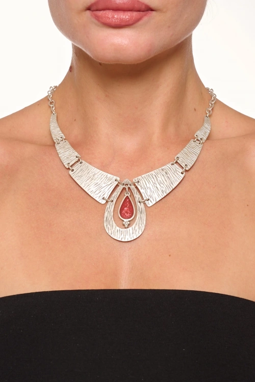 Kiraz Burgundy Enameled Silver Plated Necklace