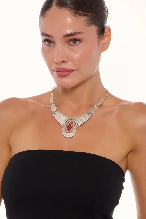 Kiraz Burgundy Enameled Silver Plated Necklace