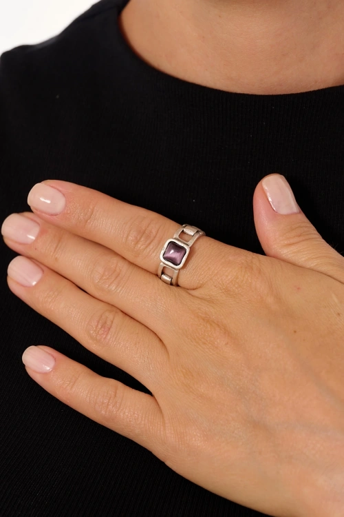 Kiraz Purple Stoned Silver Plated Ring