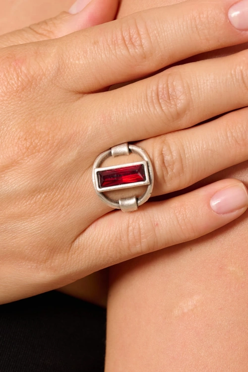 Kiraz Burdungy Crystal Stoned Silver Plated Ring