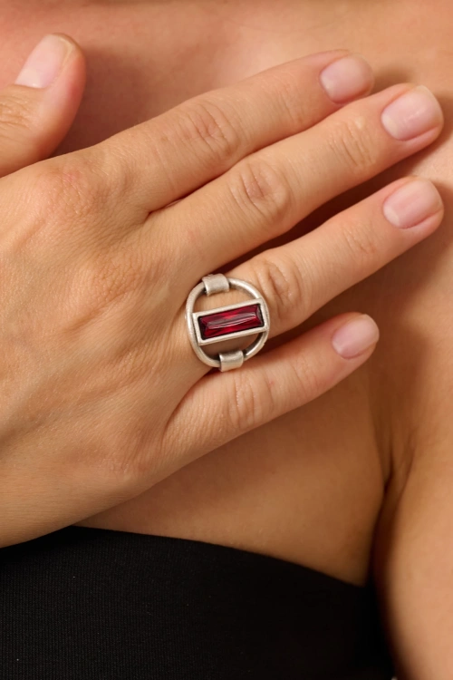 Kiraz Burdungy Crystal Stoned Silver Plated Ring