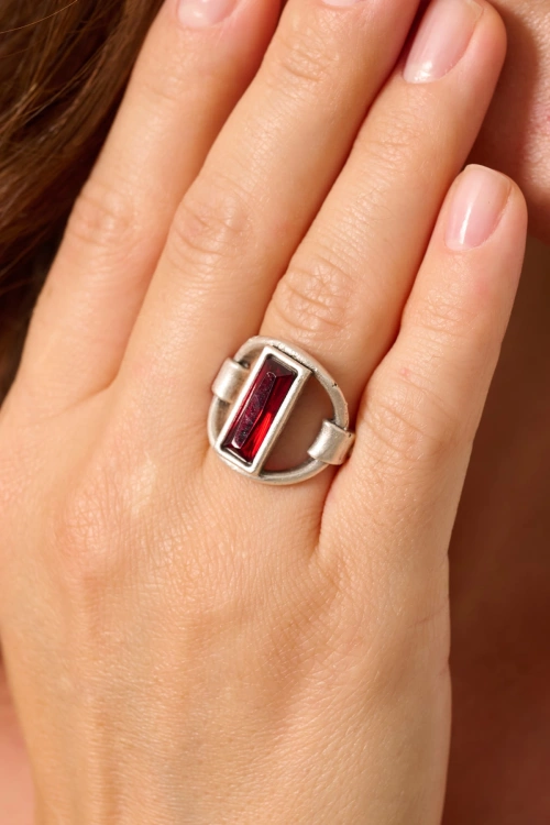 Kiraz Burdungy Crystal Stoned Silver Plated Ring