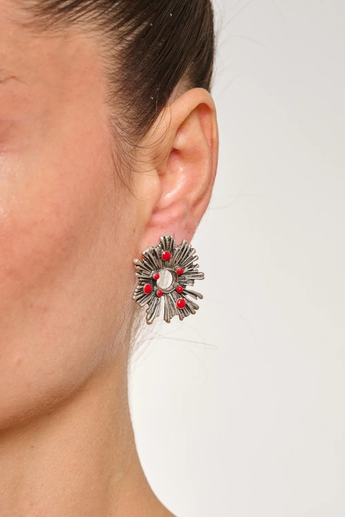 Kiraz Red Enemaled Silver Plated Earring