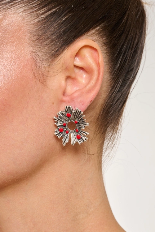 Kiraz Red Enemaled Silver Plated Earring