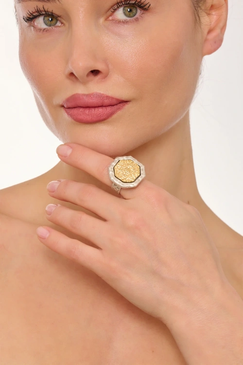 Kiraz Silver And Gold Plated Ring