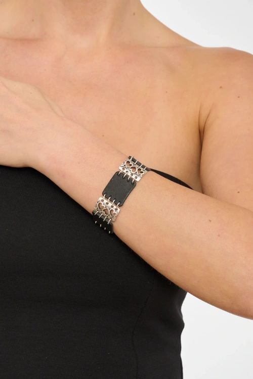 Kiraz Leather Silver Plated Heart Bracelet