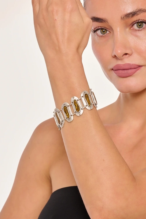 Kiraz Yellow Enameld Silver Plated Bracelet