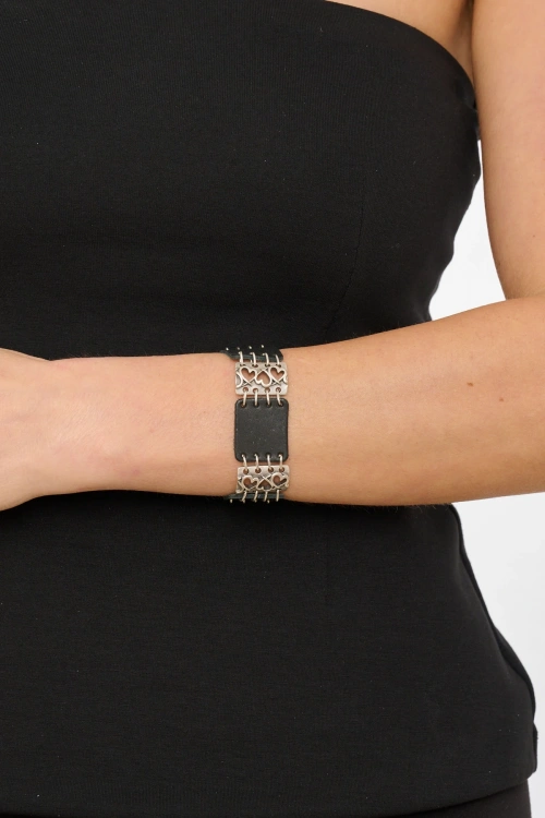 Kiraz Leather Silver Plated Heart Bracelet