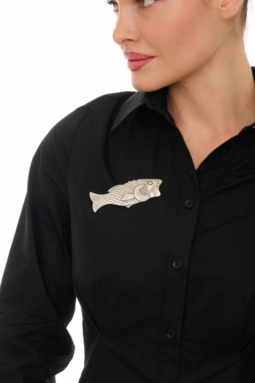 Kiraz Silver Plated Fish Brooch