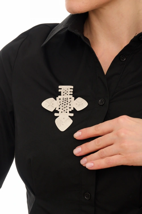 Kiraz Silver Plated Cross Brooch