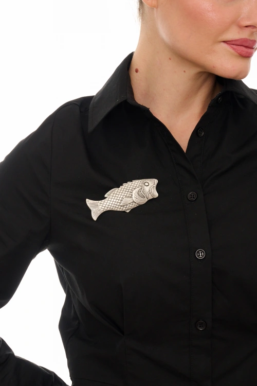Kiraz Silver Plated Fish Brooch