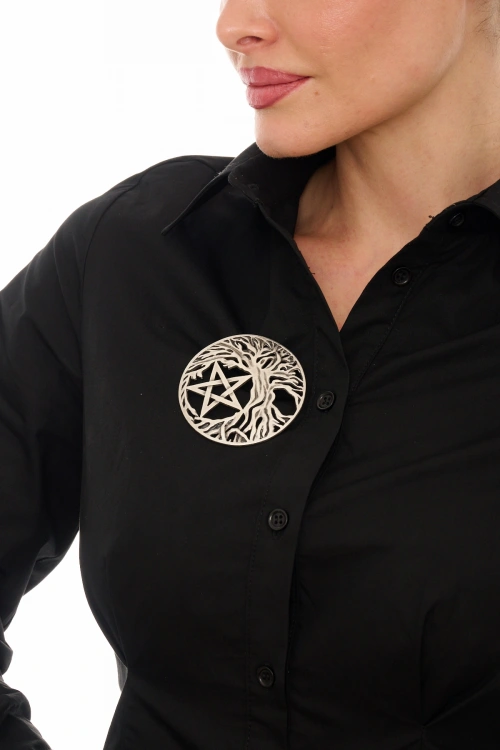 Kiraz Silver Plated Star And Tree Brooch