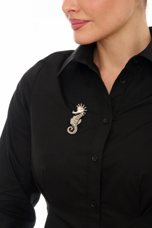 Kiraz Silver Plated Sea Horse Brooch