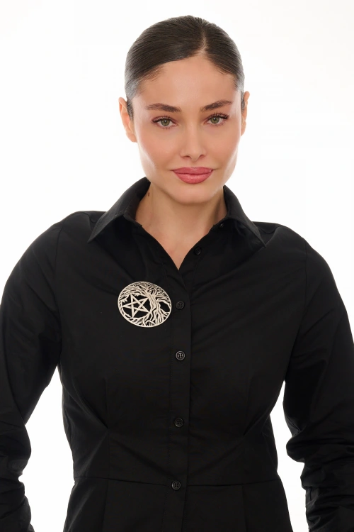 Kiraz Silver Plated Star And Tree Brooch