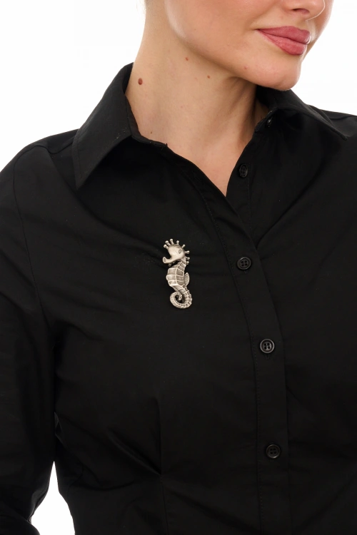 Kiraz Silver Plated Sea Horse Brooch