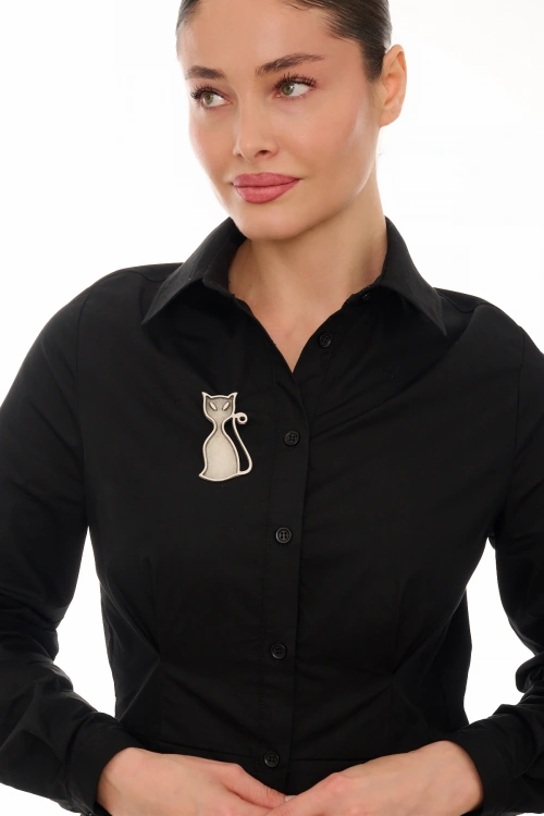 Kiraz Silver Plated Cat Brooch