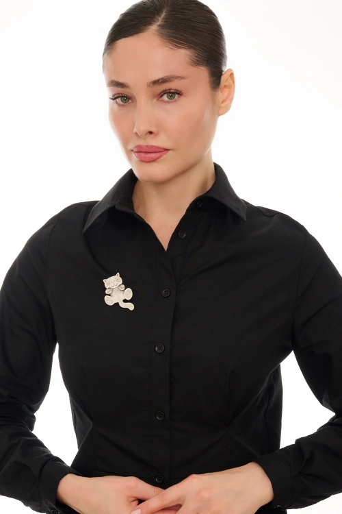 Kiraz Silver Plated Cat Brooch