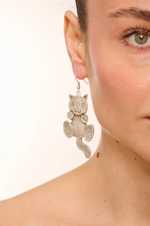 Kiraz Silver Plated Cat Earring