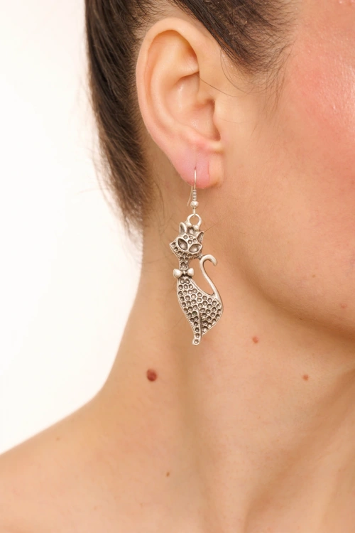 Kiraz Silver Plated Cat Earring