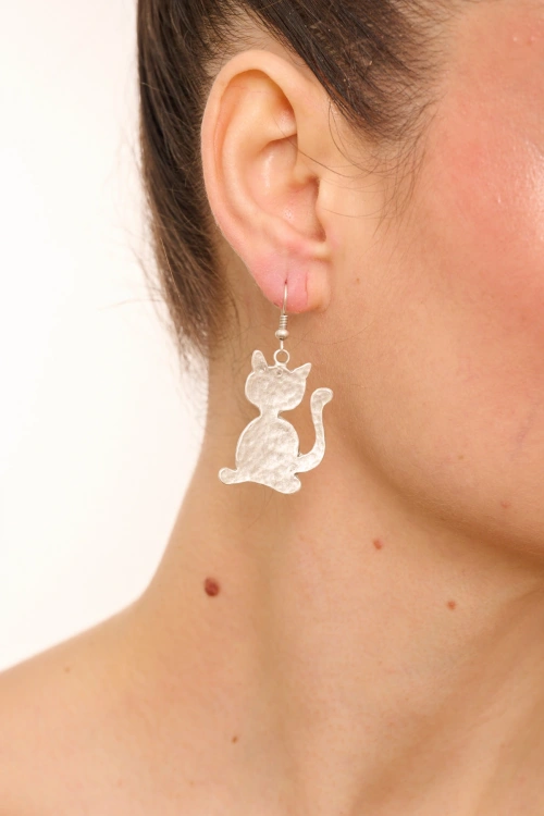 Kiraz Silver Plated Cat Earring