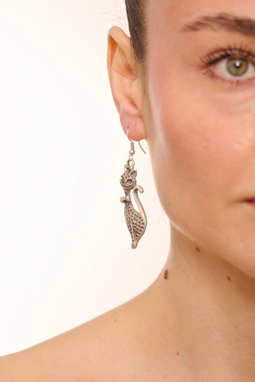 Kiraz Silver Plated Cat Earring