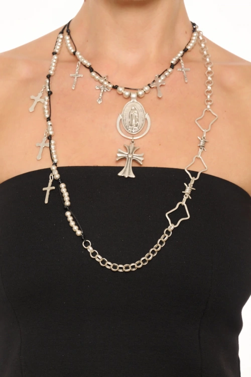 Kiraz Silver Plated Cross Necklace