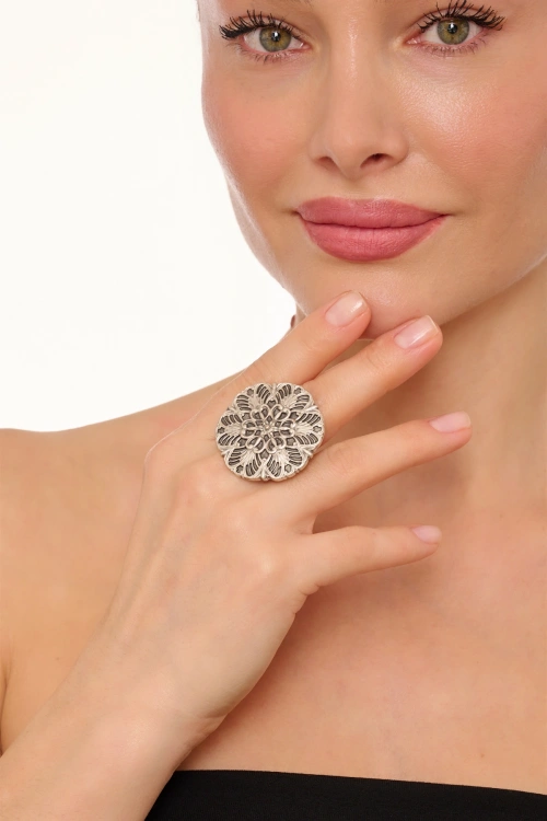 Kiraz Silver Plated Flower Ring