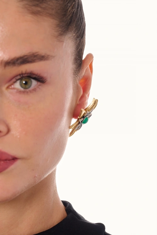 Kiraz Green Stoned Silver Plated Earring