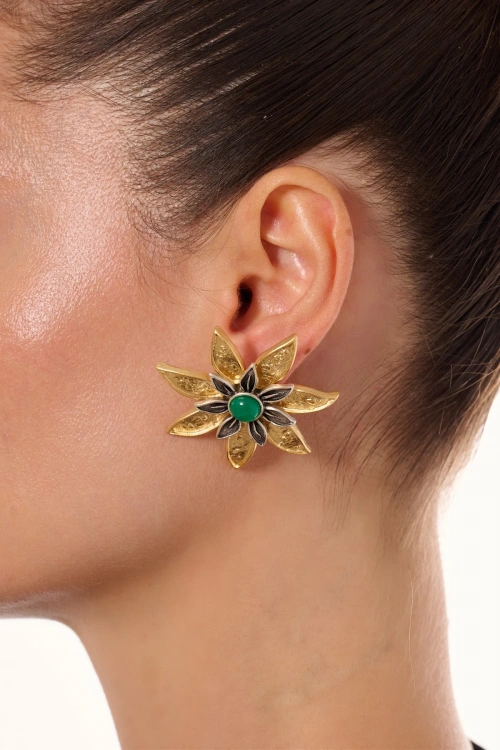 Kiraz Green Stoned Silver Plated Earring